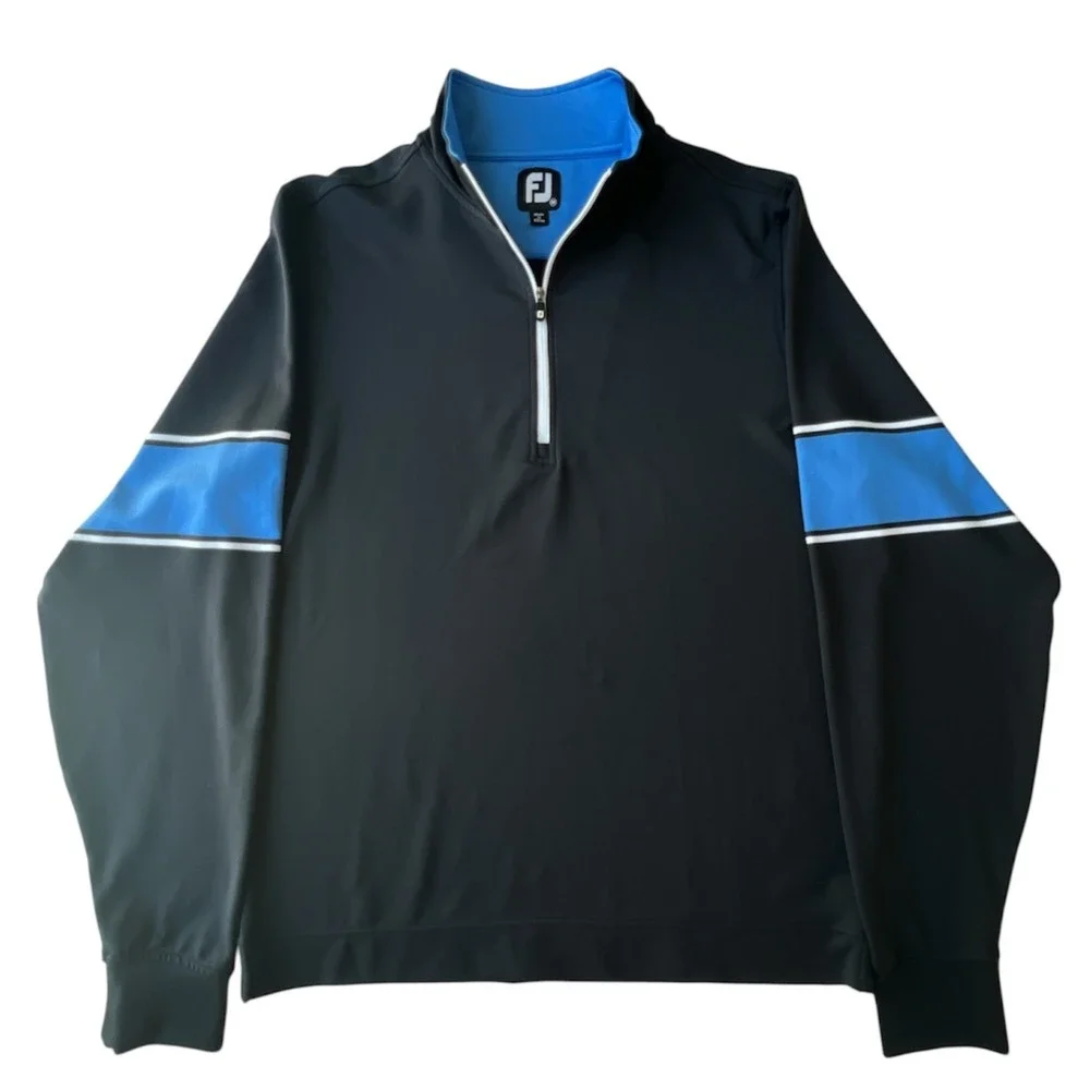 FootJoy 1/4 Zip Golf Pullover Mens Medium Long Sleeve Black Blue Performance